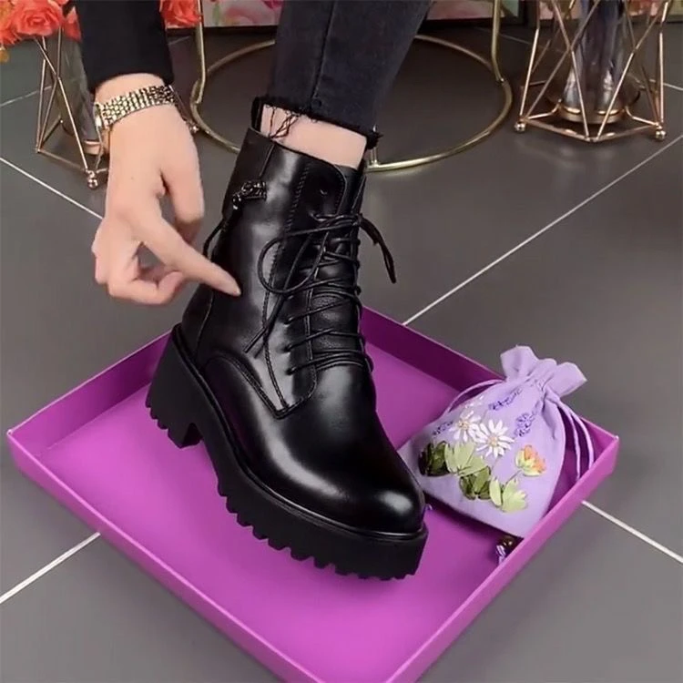 【有运费险】真软皮新款马丁靴女2025百搭厚底防水台粗跟加绒皮靴