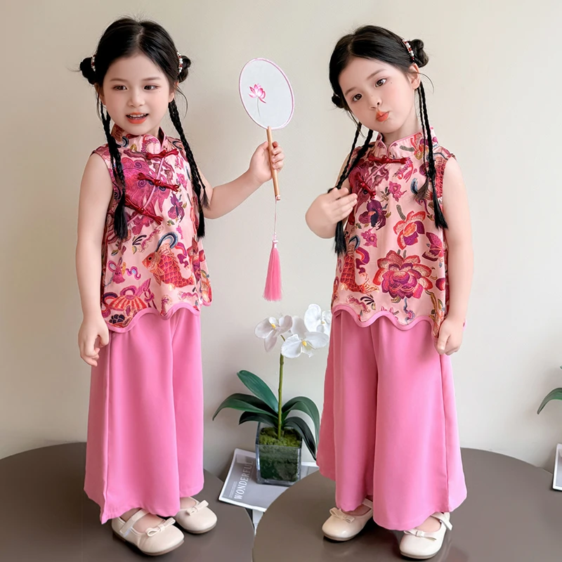 女童新中式套装2025新款洋气儿童女宝宝夏季薄款国风汉服两件套