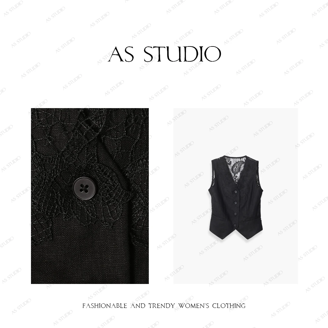 【AS碧华】铭顺简约高级感蕾丝拼接轻熟风气质修身马甲AS25XMJ00265