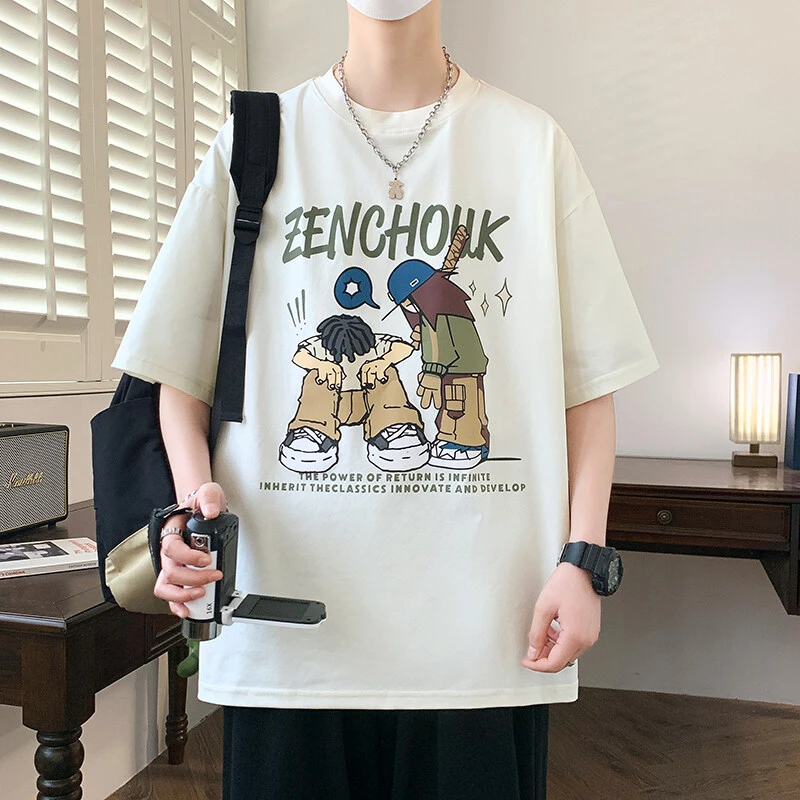 2025新款短袖夏季潮牌男士青少年学生时尚百搭宽松大码t恤上衣服