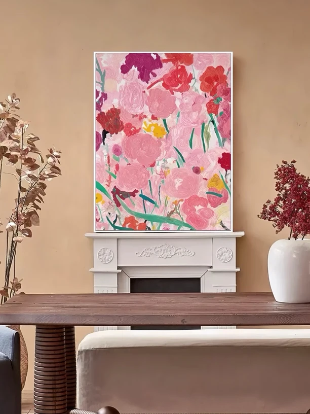 现代ins风多巴胺抽象粉色花卉客厅装饰画温馨治愈系女孩卧室挂画
