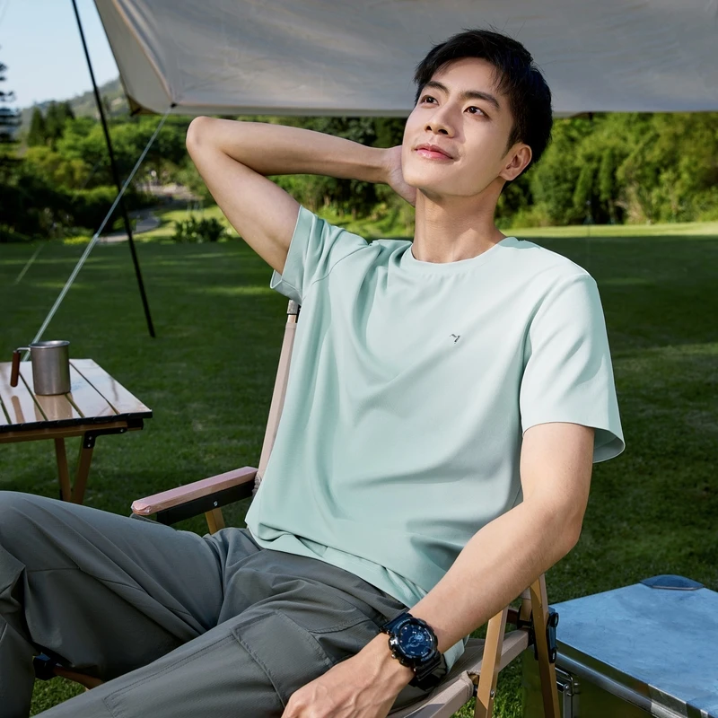 柒牌凉感短袖T恤2025夏季男士新款休闲百搭易打理珍珠格圆领体恤