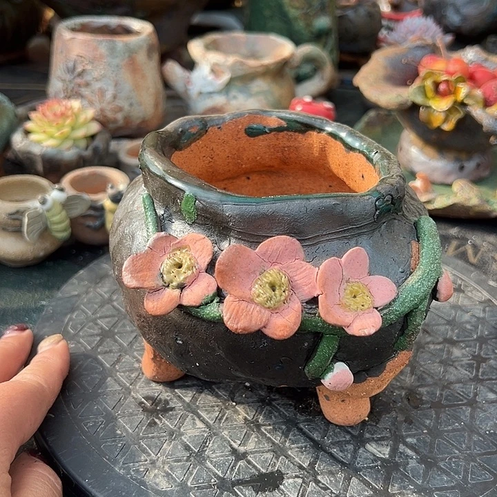 手工粗陶高温花盆