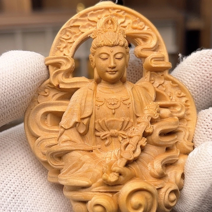 文殊菩萨挂件黄杨木