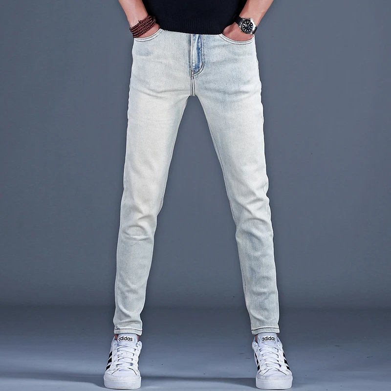 2025新款男士高复古男装夏季休闲百搭潮牌修身小脚牛仔裤裤子弹力