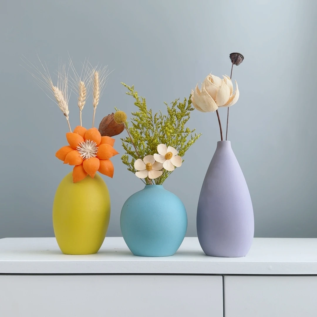 瓷片陶瓷花瓶摆件含花总高约20-30cm