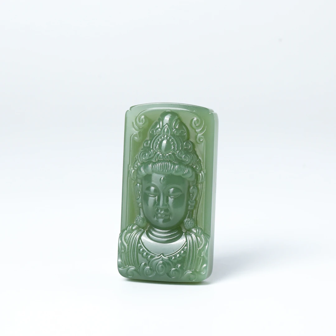 【竞拍】和田玉碧玉无黑点观音首 XQZ10-04