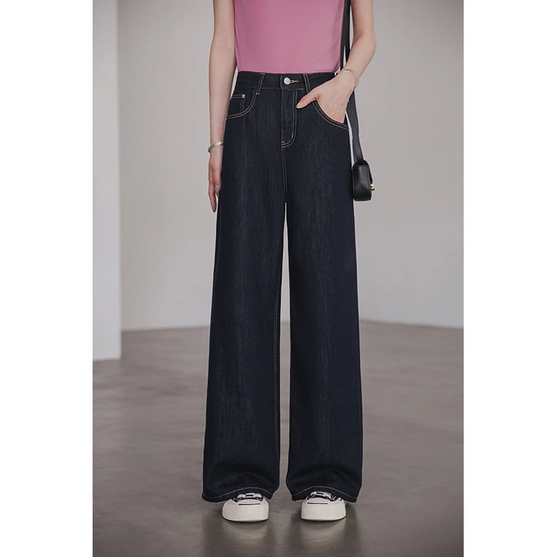 小谷粒阔腿牛仔裤女小个子2025夏季新款气质高腰宽松显瘦直筒裤子
