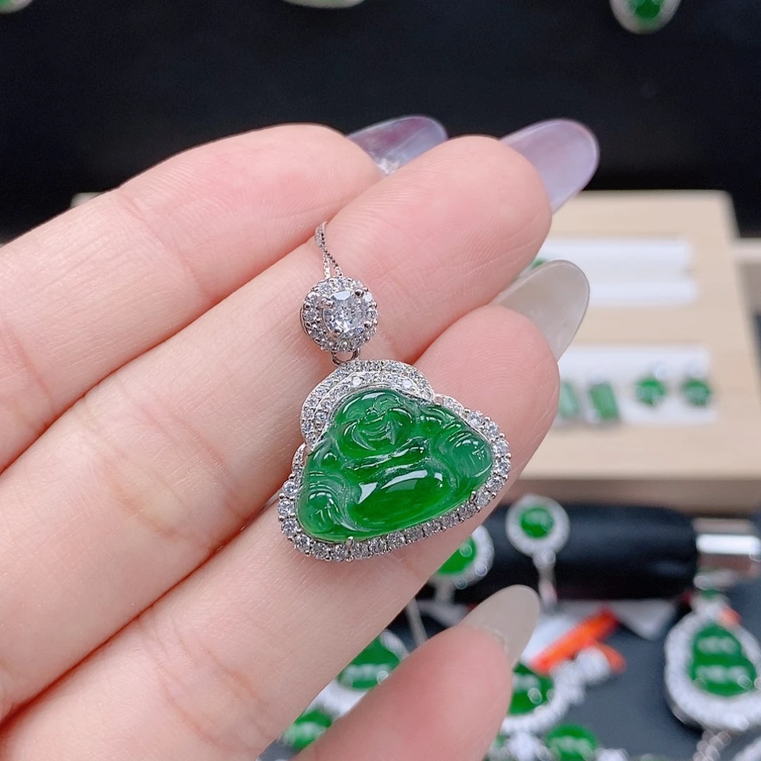 翡翠银S925镶嵌颈饰翡翠吊坠