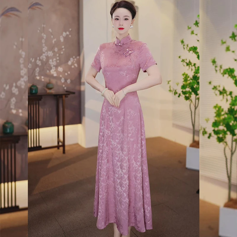 【YUAN10】2025春夏新款高端提花中国风旗袍连衣裙夏季日常满庭芳华