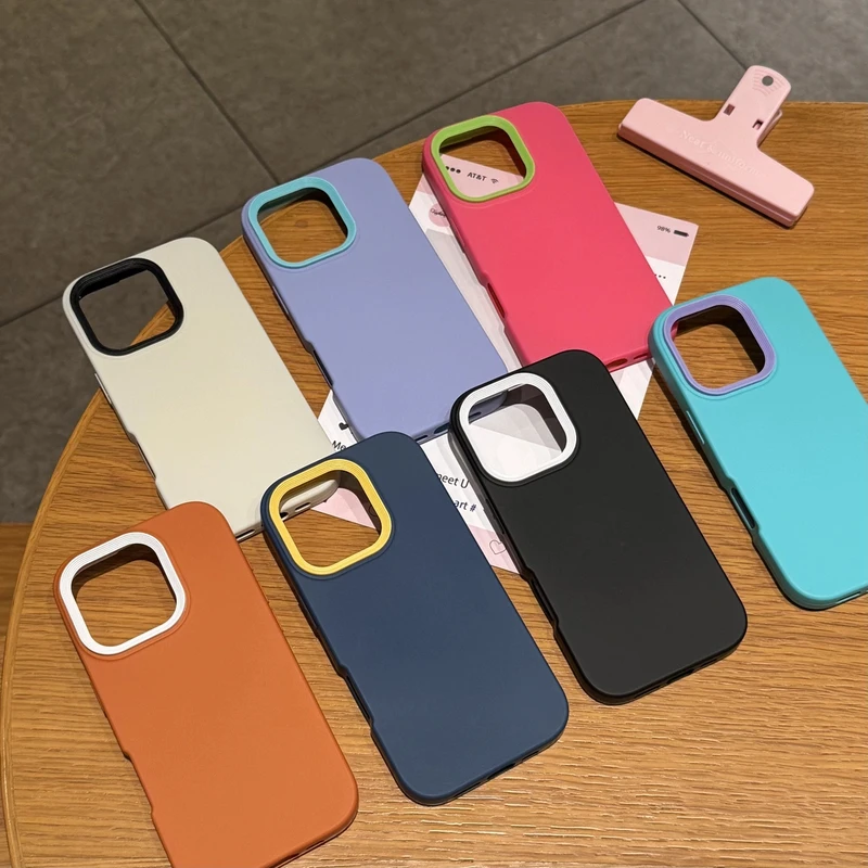 简约纯色三合一适用苹果16Promax手机壳iPhone15/14Pro磨砂肤感