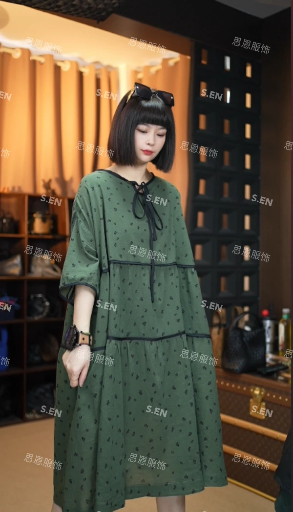 【思恩】2025夏季新款欧洲站简约时尚冰丝麻连衣裙5033