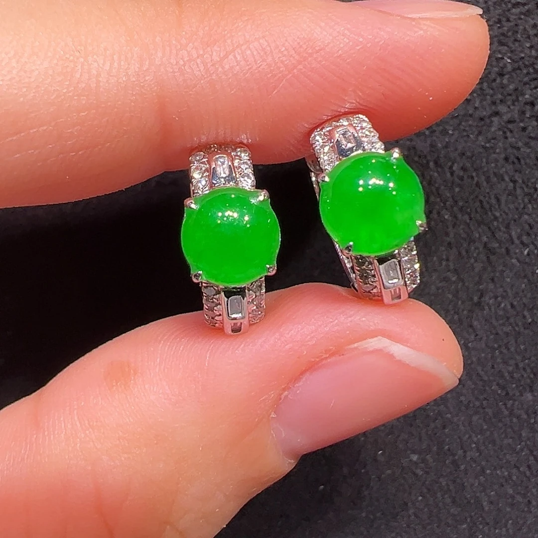 翡翠18K金镶嵌耳饰耳包