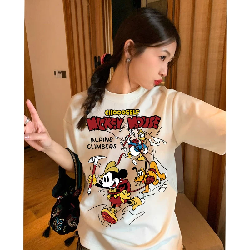 ins米奇前后图案休闲t恤潮牌百搭t恤上衣洋气女装纯棉短袖情侣装