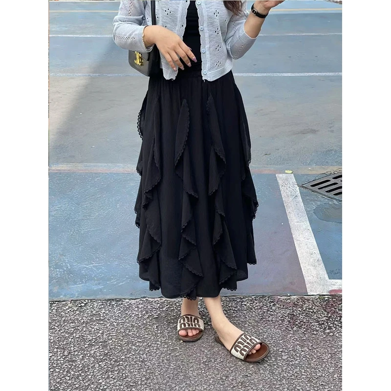 WenWen小个子韩版时尚气质收腰显瘦荷叶边半身裙2536