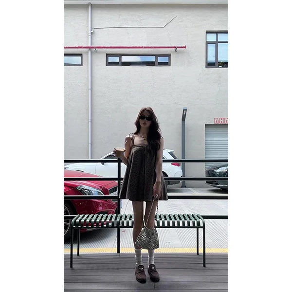 2025新款韩系穿搭辣妹复古豹纹吊带连衣裙子女夏季高级感无袖短裙