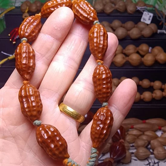 手串/手链橄榄核橄榄核手串三花铁核鸡血红老料雕刻花生1.3