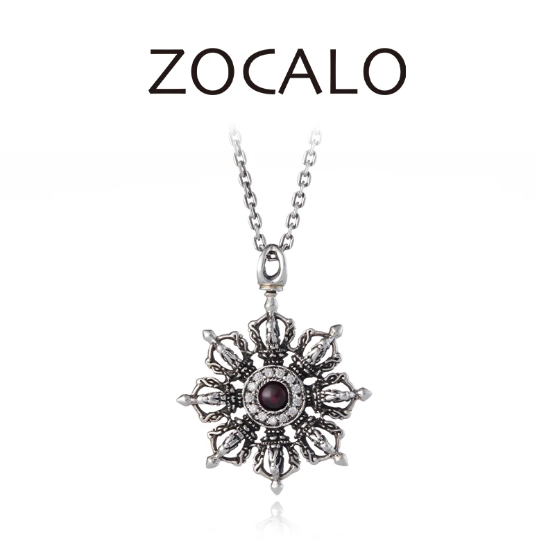 ZOCALO 吊坠925银合成锆石 金刚橛系列宝轮吊坠男复古项链莲花杵