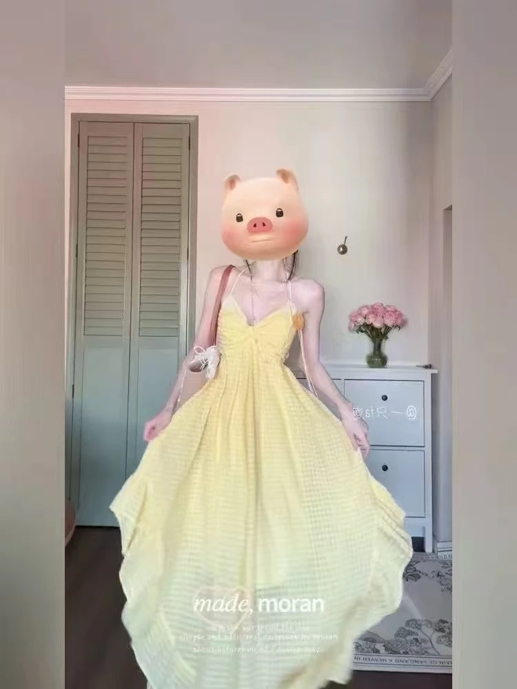 法式设计师纱裙长裙无袖紫色连衣裙吊带夏季度假风