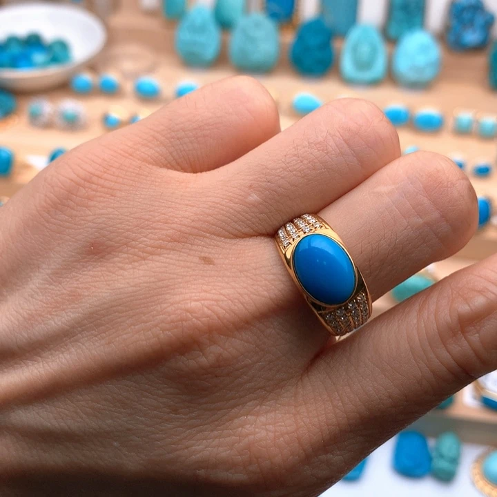 绿松石18K金镶嵌珠宝奇石