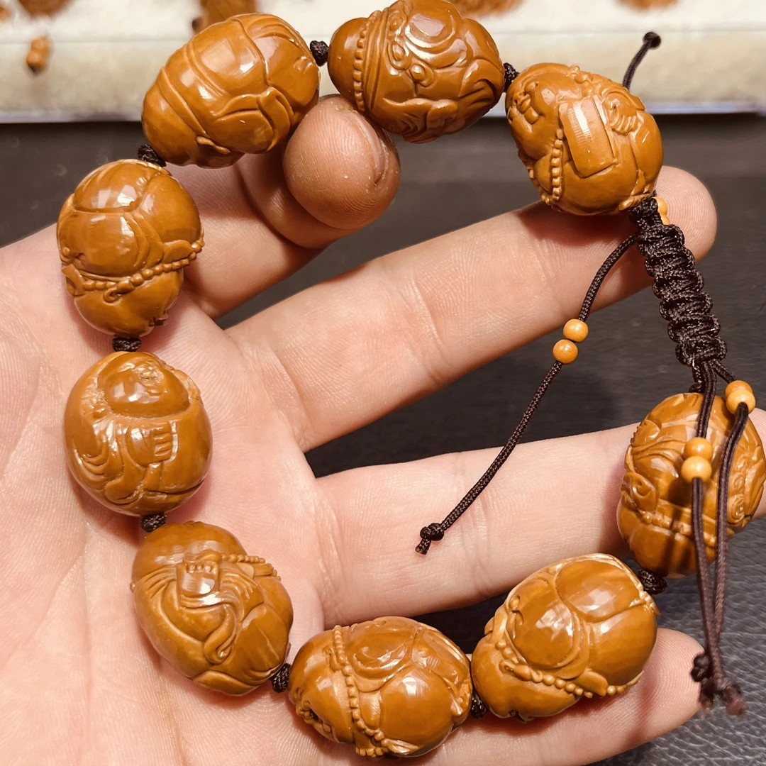 1.9鬼才弥勒纳福 手工橄榄核核雕 橄榄核手串 文玩手串