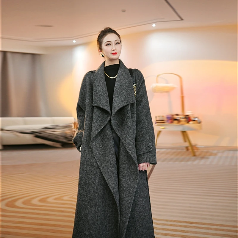 2024秋冬长款双面羊毛大衣毛呢气质时尚宽松长款8823