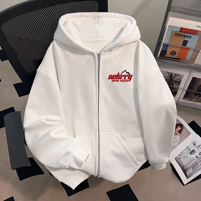 Dekkry潮流创意艺术字母印花秋冬开衫连帽卫衣男女款百搭拉链外套