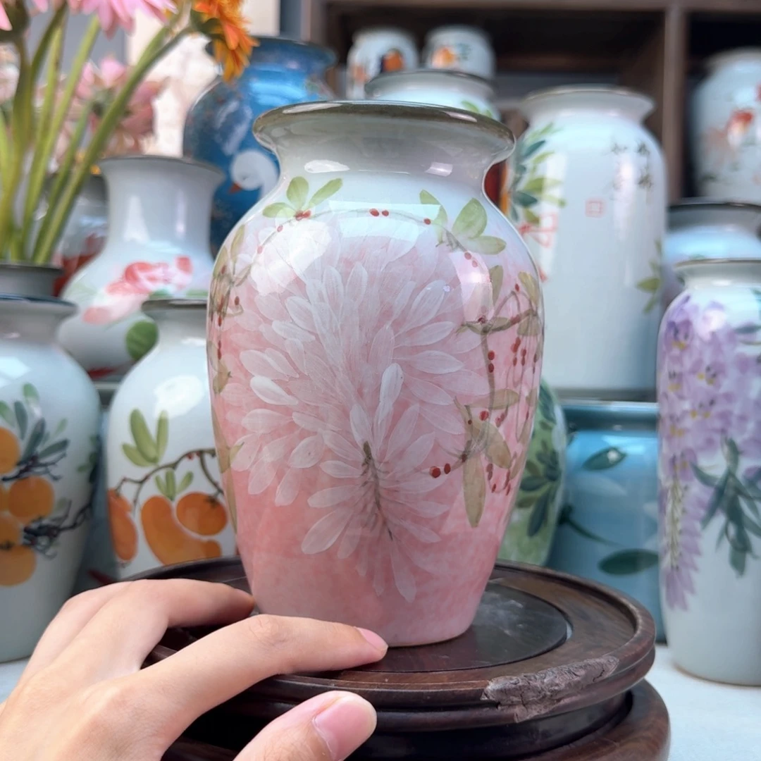 景德镇陶瓷手绘花瓶无孔