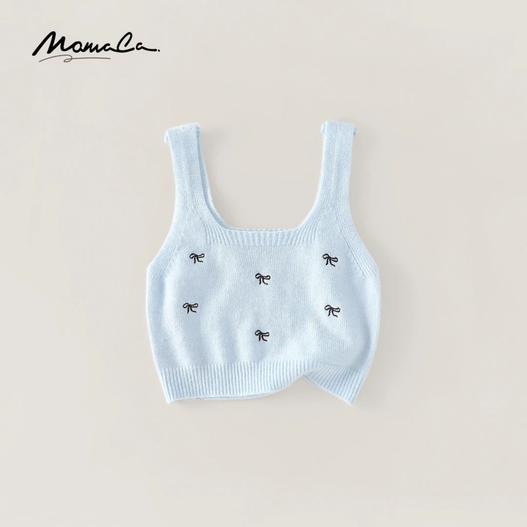 MOMOCO2025春秋女童可爱蝴蝶结洋气时尚毛织马甲77130110004