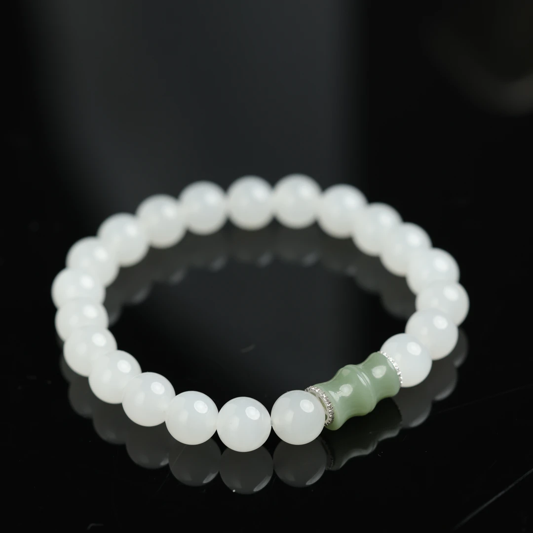 “清扬”原创设计精品和田玉青海白玉8mm手串