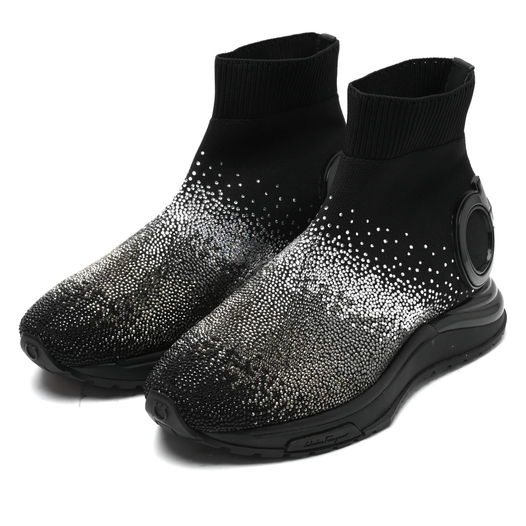 FERRAGAMO/菲拉格慕水钻点缀女士轻便袜式休闲高帮鞋 101024713