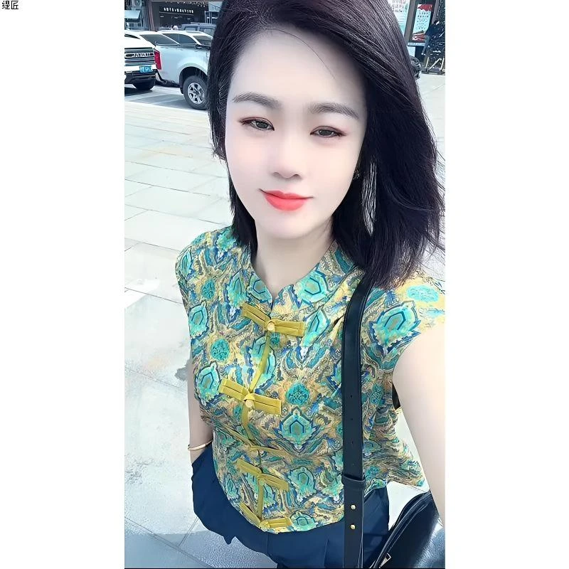 新中式夏季国风刺绣盘扣坎肩无袖上衣复古