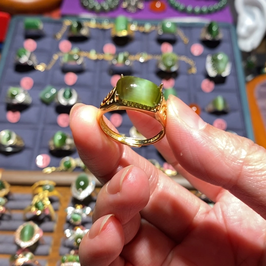 雪***豹和田玉（碧玉）银S925镶嵌戒指