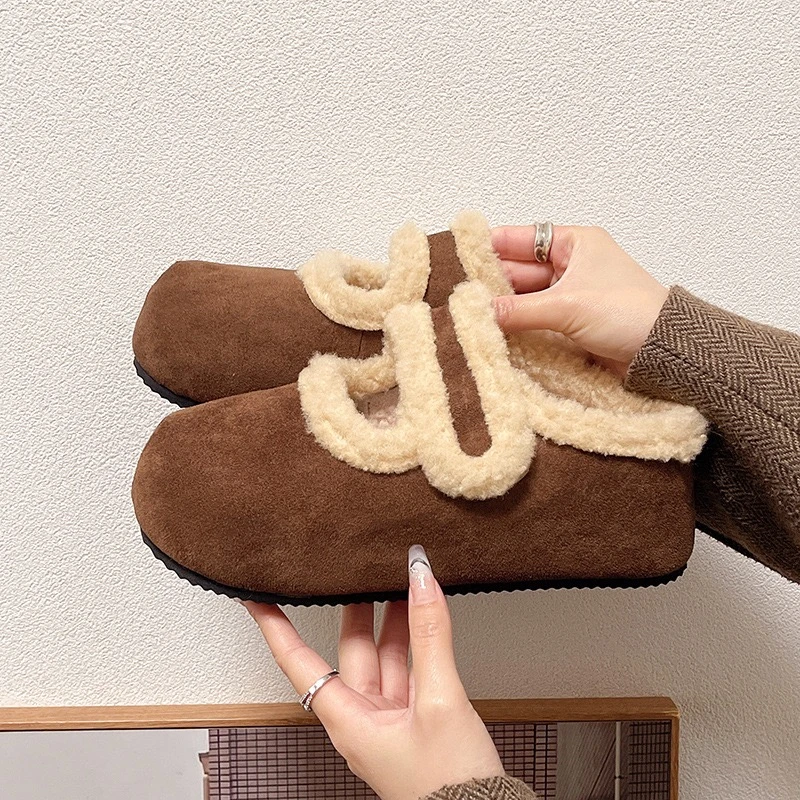 C3133复古法式加绒内增高博肯毛毛鞋