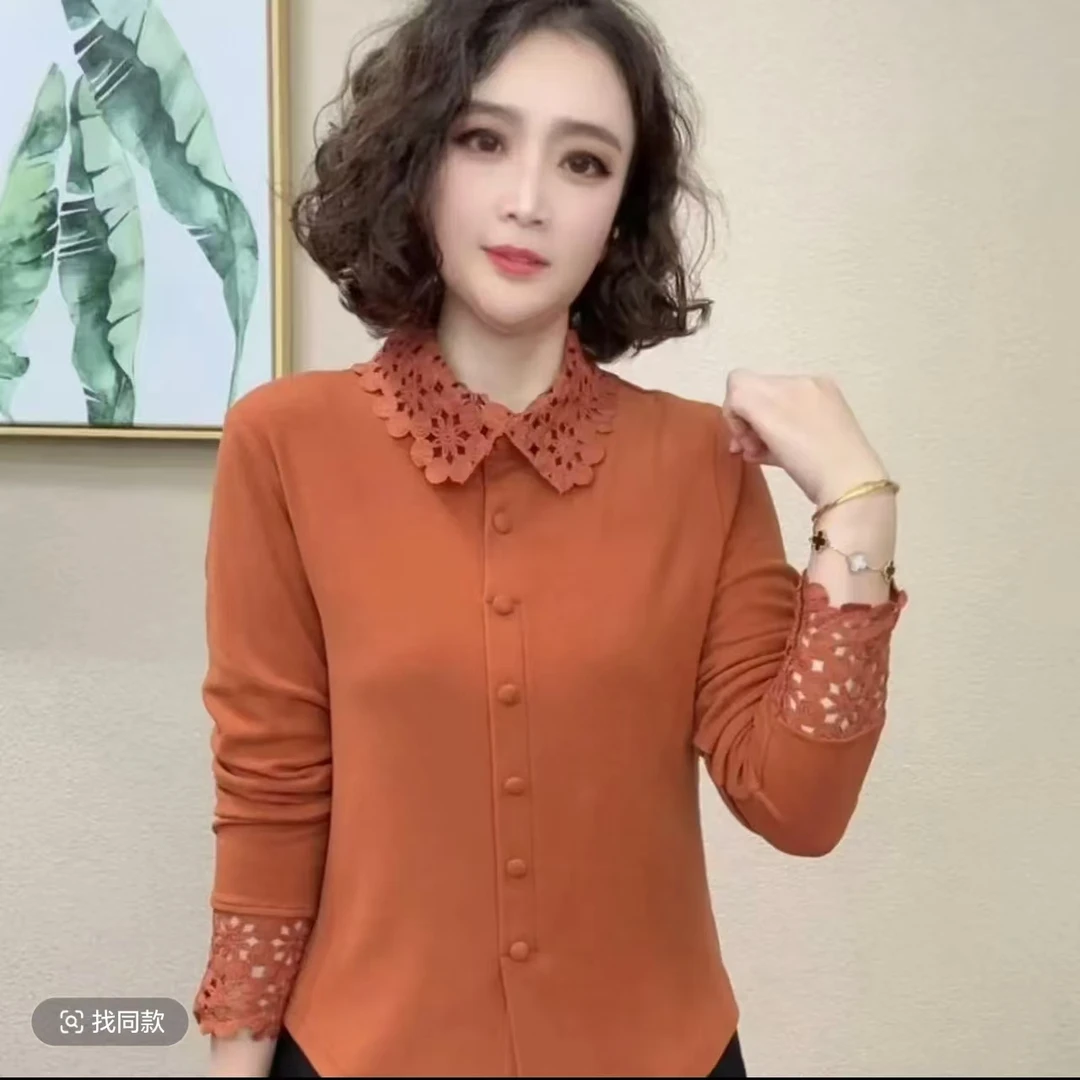 2025T恤秋季常规拼接打底衫显瘦翻领长袖休闲风保暖百搭