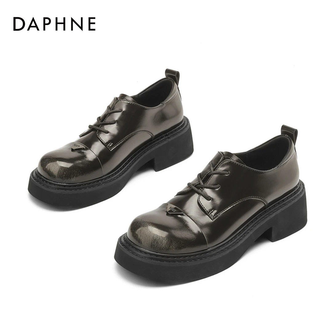 达芙妮女鞋2023秋冬新款复古百搭休闲厚底粗跟单鞋