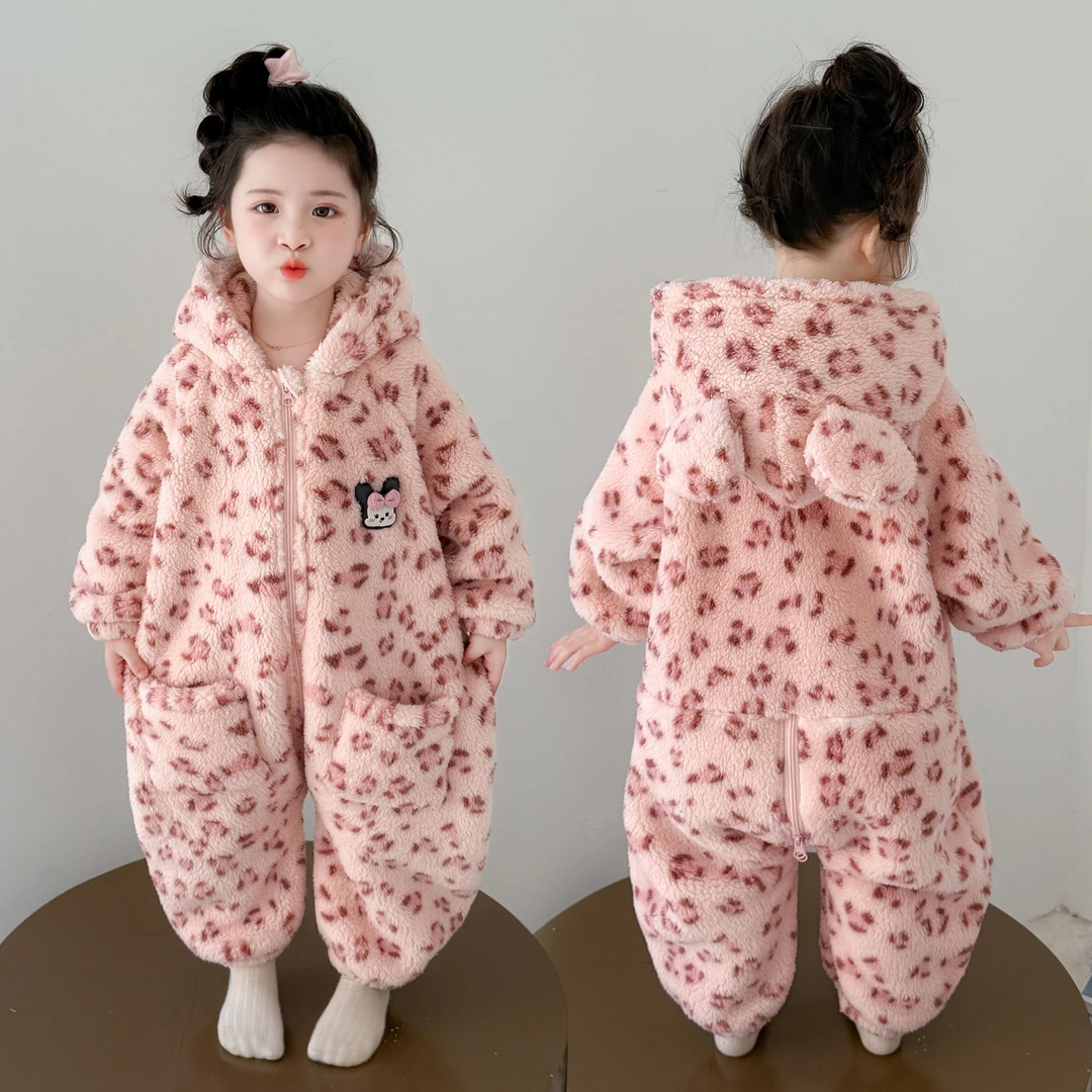 儿童睡衣连体女童珊瑚绒秋冬季女孩法兰绒爬行服冬款加厚宝宝睡袋