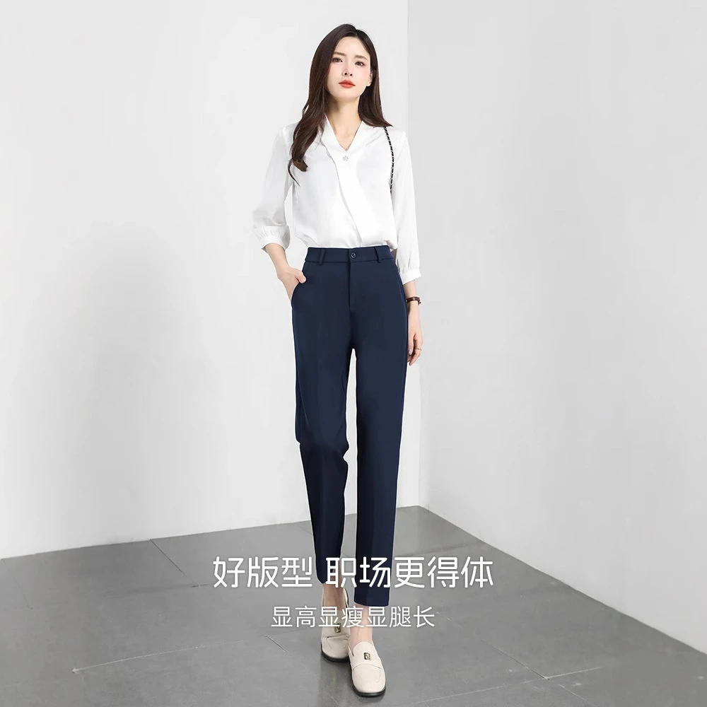 黑色女夏薄款职业工作正装通勤胖mm小个子九分垂感直筒西裤