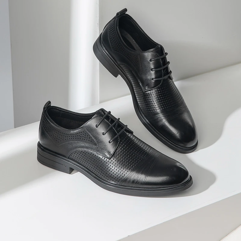 Kangnai/康奈夏新款商务正装皮鞋百搭透气镂空德比鞋男款15253022