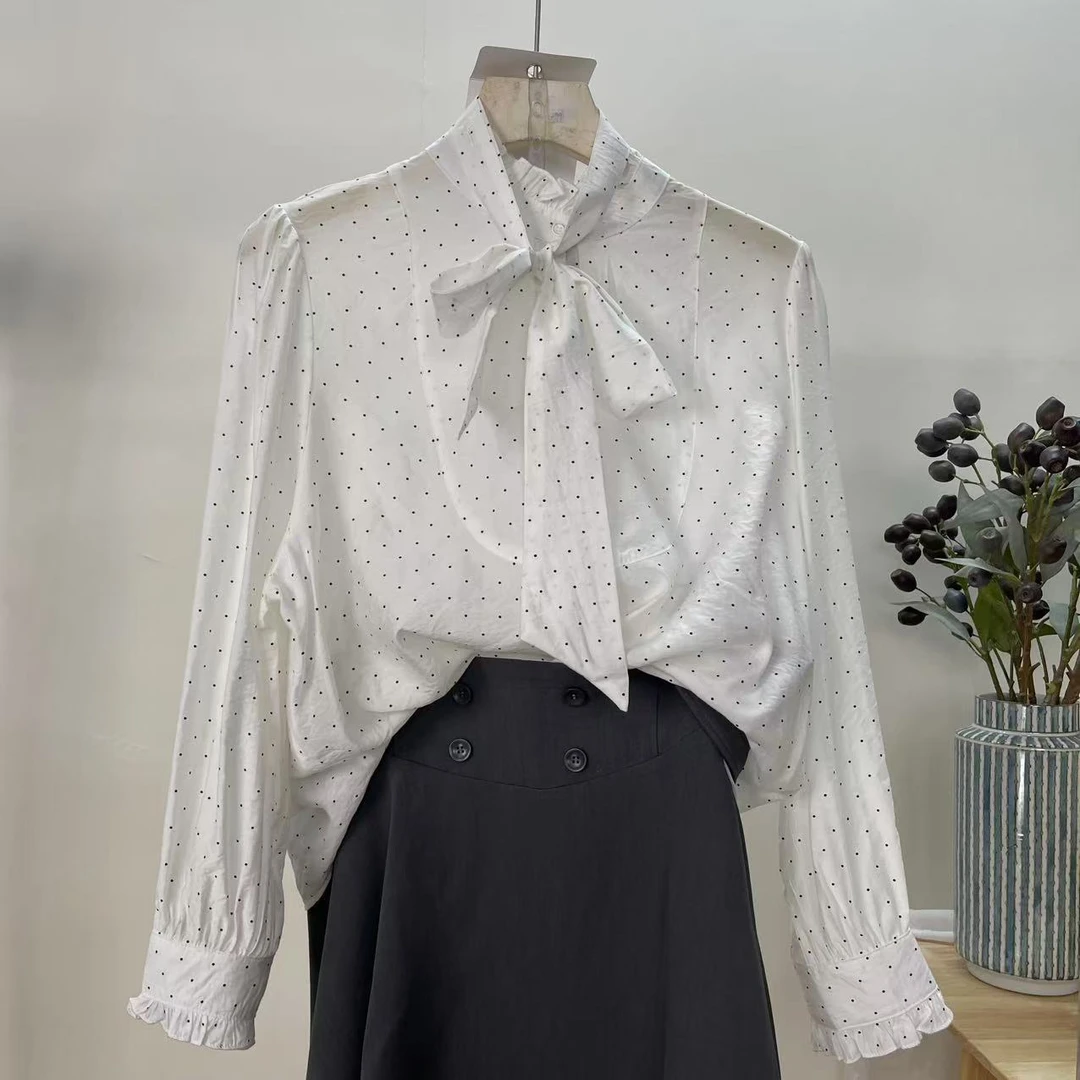 006-DR6123-法式波点衬衫西装裙两件套