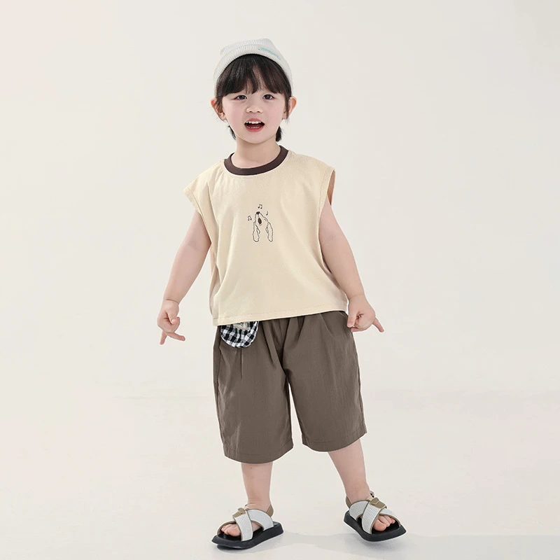 男童背心外穿儿童夏季新款无袖t恤中小童撞色纯棉上衣