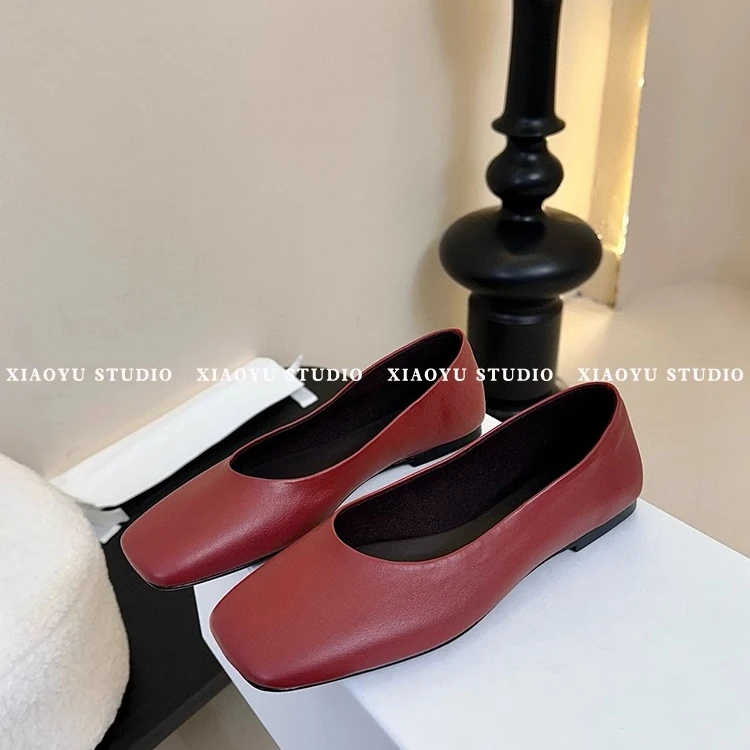 女鞋春季百搭软底豆豆鞋浅口平跟单鞋绵羊皮舒适奶奶鞋