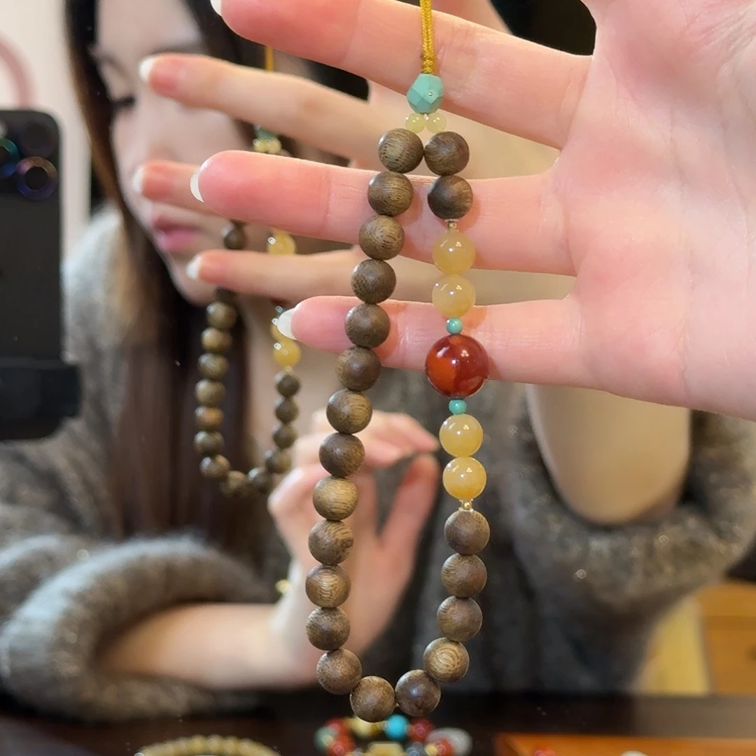 和田玉18K金镶嵌车挂精品手机链