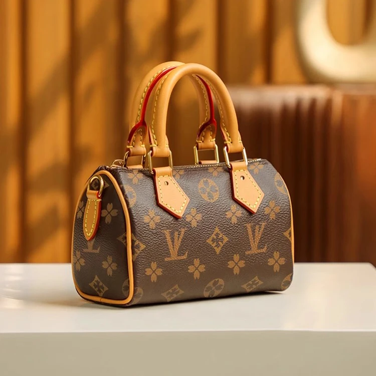 香港正品2025新款真皮老花nano枕头包波士顿包手提小包单肩斜挎包