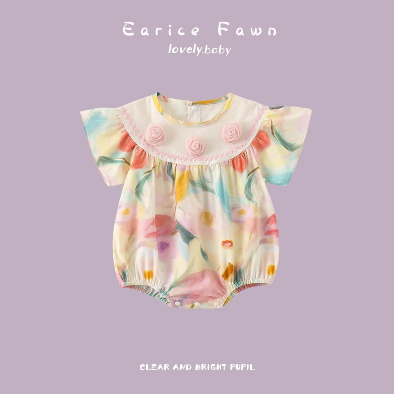 YM婴儿衣服夏季薄款连体衣婴幼儿宝宝可爱洋气哈衣满月百天爬爬服