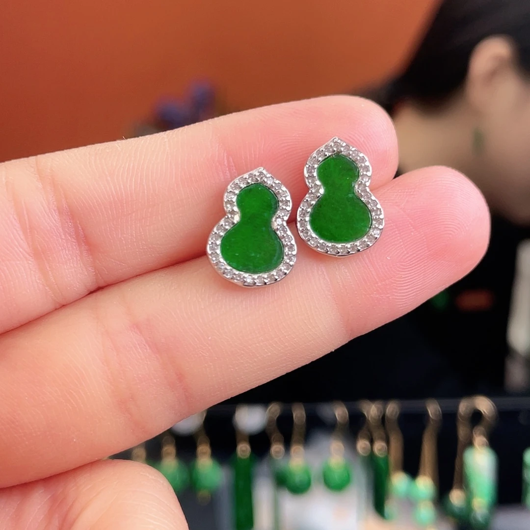 翡翠银S925镶嵌耳饰