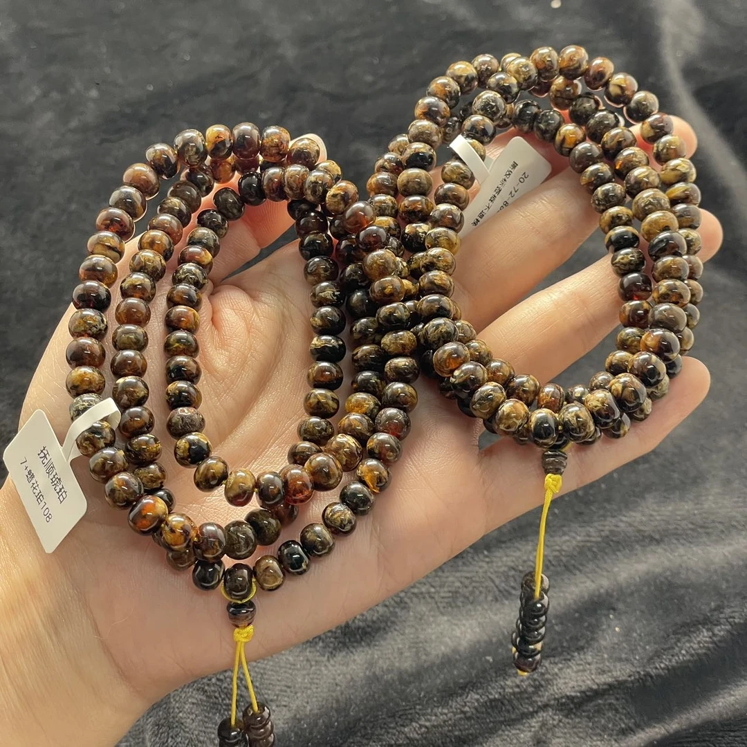 【曹掌柜精选】16 G73737-抚顺蜡花珀脖挂-多样性发其一-7mm+