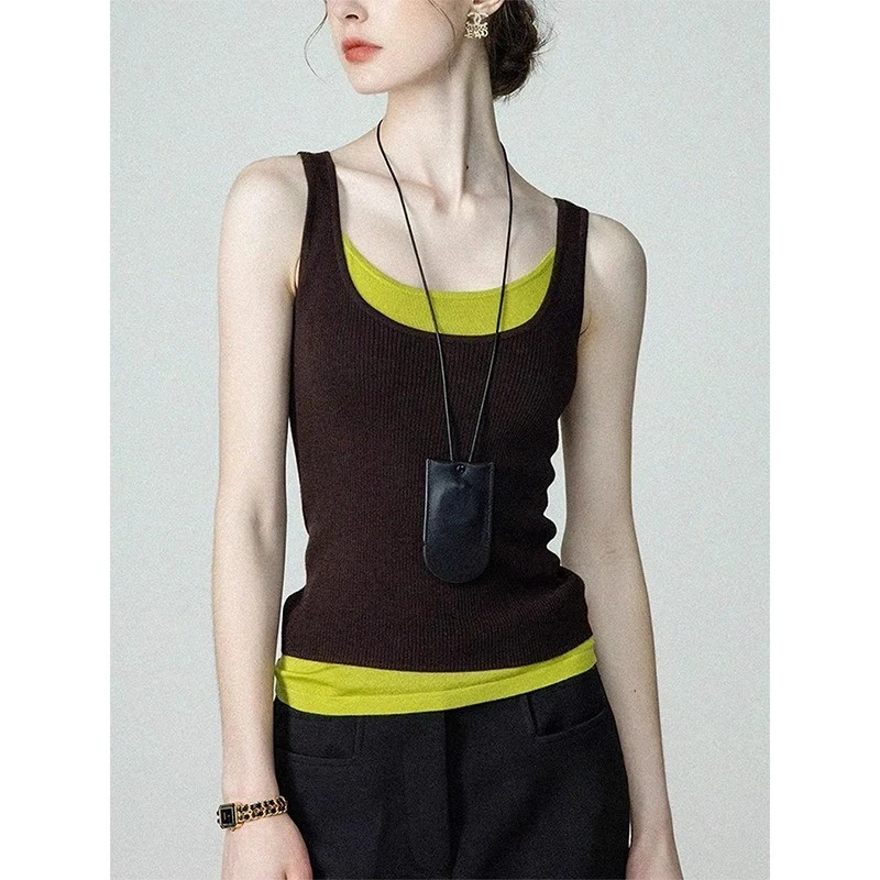 撞色两件套吊带背心女夏季内搭外穿时尚气质修身百搭叠穿无袖上衣