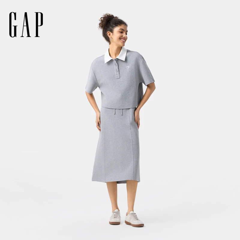 Gap女装2025春季新款抽绳针织过膝半身裙简约百搭舒适卫裙 727697
