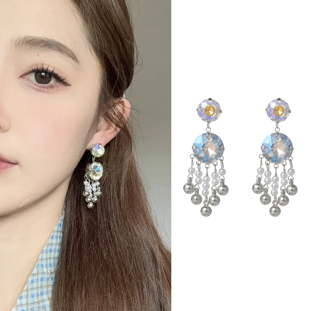 oushipei/欧诗佩 铜合金仿珍珠耳饰 欧美气质闪钻珍珠流苏耳环女